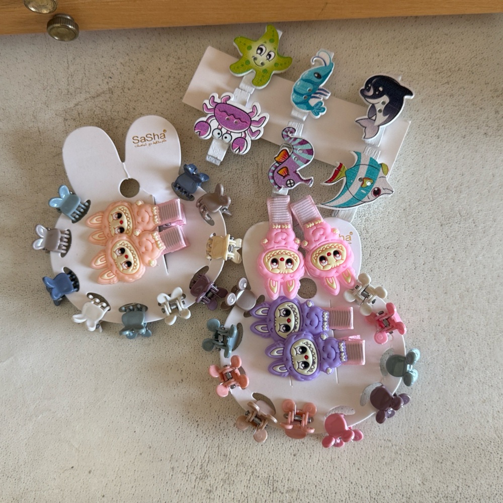 Lot of 3 labubu & sea animals hair clips! New!!